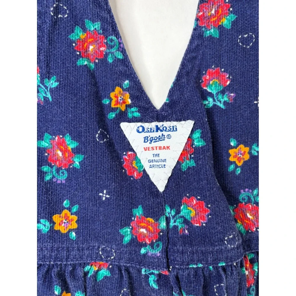 Vintage OshKosh Bgosh Girls Navy Floral Corduroy Overalls Vestbak Made in USA 3T